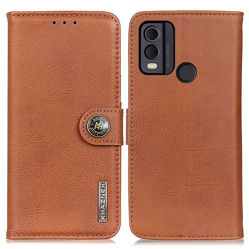 KHAZNEH for Nokia C22 PU Leather Cell Phone Wallet Stand Case Cowhide Texture Cover - Brown