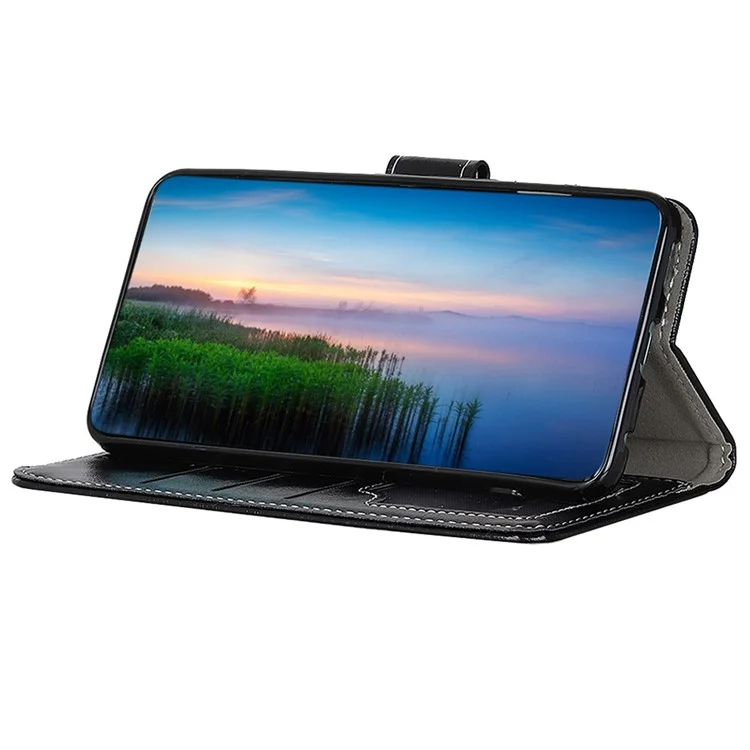 Carcasa para teléfono Nokia C22, textura de piel de caballo retro PU, funda de cartera a prueba de golpes con soporte - Negro