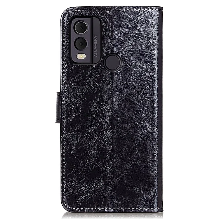 Carcasa para teléfono Nokia C22, textura de piel de caballo retro PU, funda de cartera a prueba de golpes con soporte - Negro