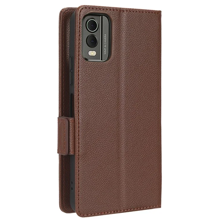 Для Nokia C32 Кожаный кошелек PU Чехол Litchi Texture Stand Phone Cover с ремешком - Коричневый