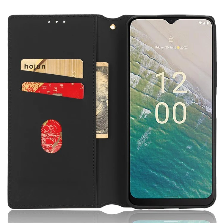 Custodia in pelle PU per Nokia C32 Rhombus Imprint Flip Stand Wallet Phone Cover - Rosso