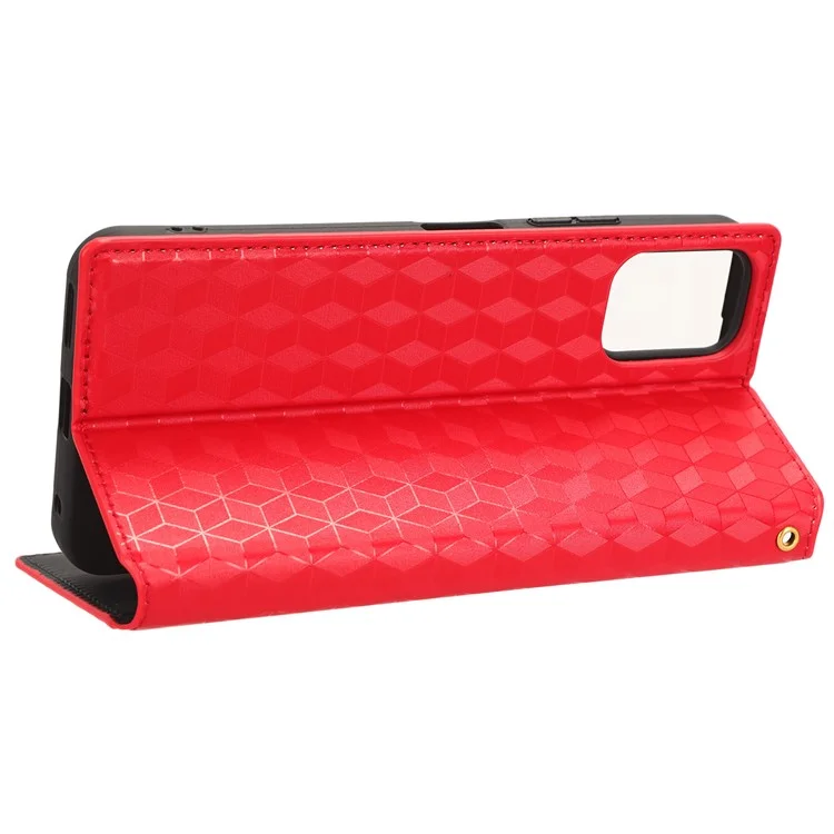 Custodia in pelle PU per Nokia C32 Rhombus Imprint Flip Stand Wallet Phone Cover - Rosso