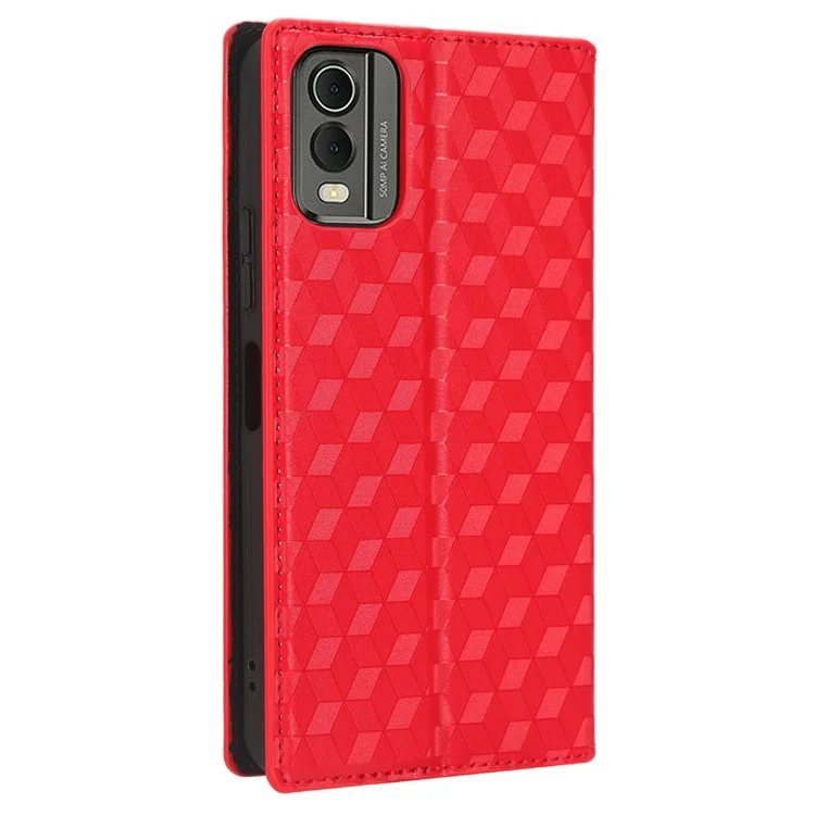 Custodia in pelle PU per Nokia C32 Rhombus Imprint Flip Stand Wallet Phone Cover - Rosso