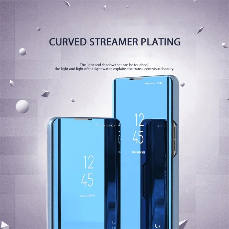 Leather Case for Xiaomi Redmi Note 12 4G Stand Shell View Window Mirror Electroplating Phone Cover - Blue