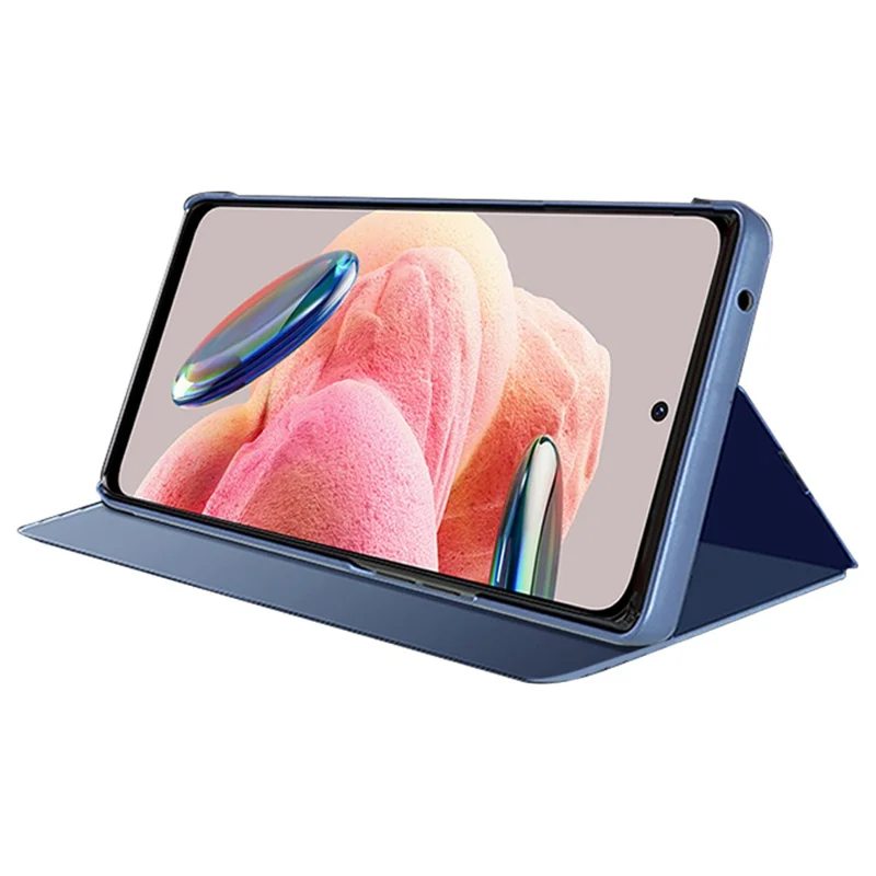 Étui en cuir pour Xiaomi Redmi Note 12 4G Support Coque Fenêtre Miroir Électroplaqué Housse de Téléphone - Noir