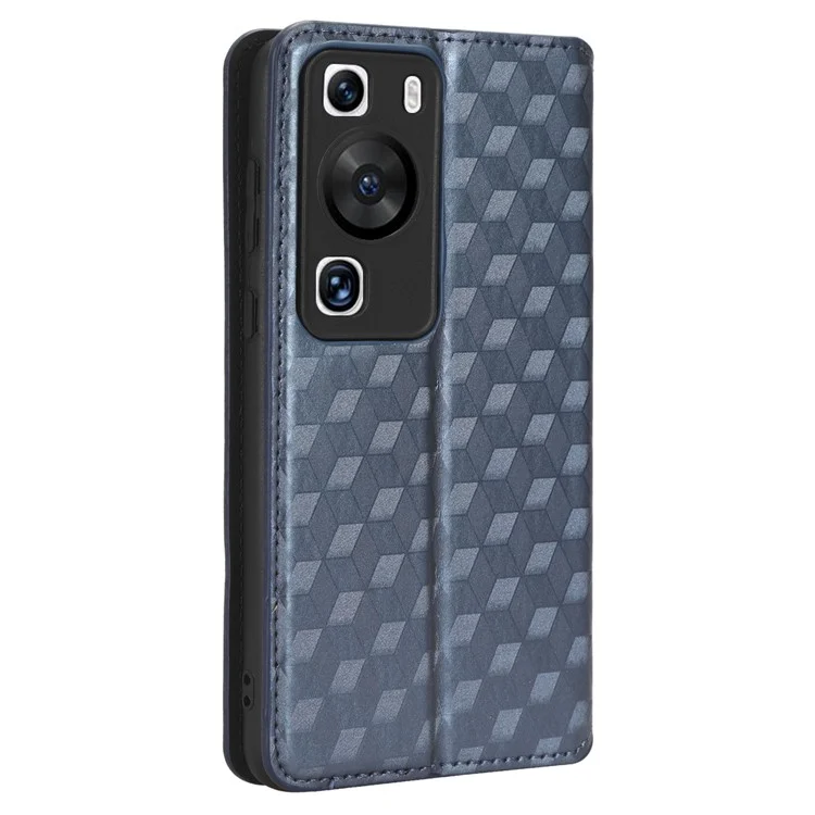 Para Huawei P60 / P60 Pro Rhombus Imprint PU Leather Phone Case Flip Stand Wallet Cover - Azul