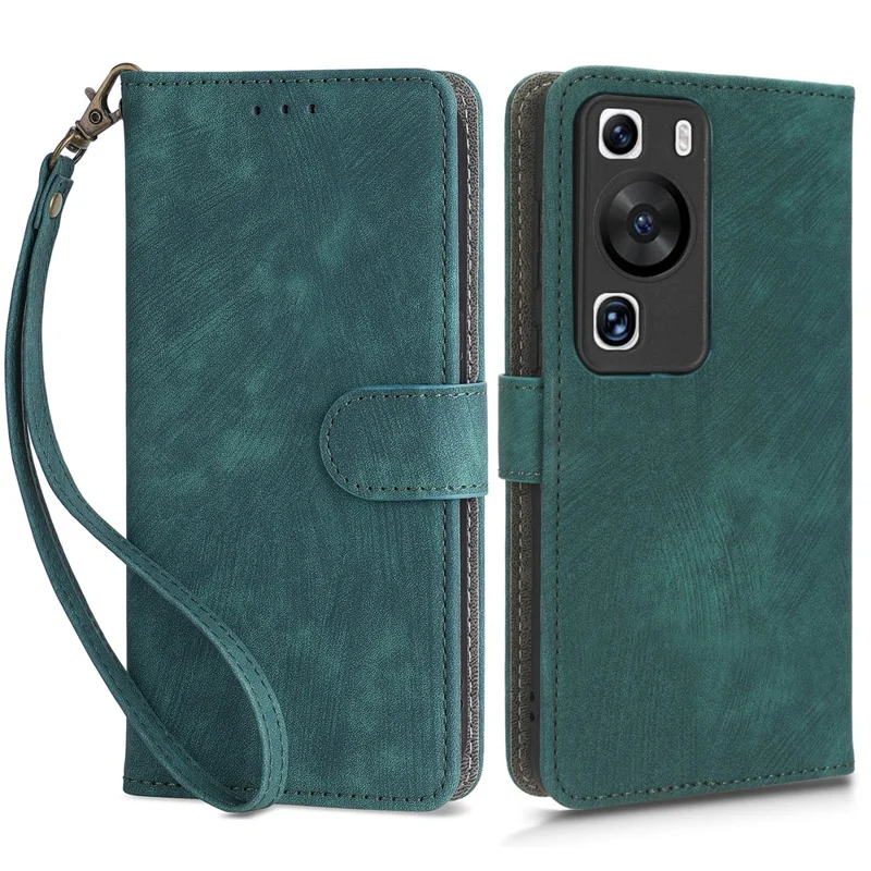 For Huawei P60 / P60 Pro Anti-collision Stand Cover RFID Blocking Wallet Leather Case with Strap - Green