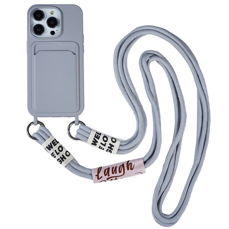 Protective Case for iPhone 14 Pro Max Liquid Silicone Slim Case Card Slot Phone Cover with Strap - Grey