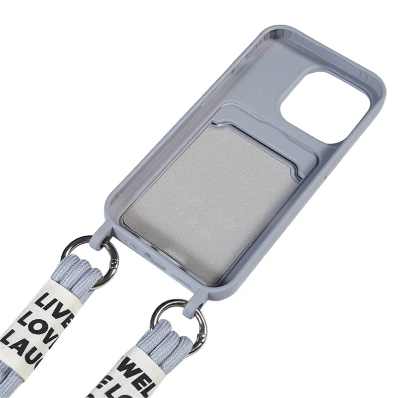 Protective Case for iPhone 14 Pro Max Liquid Silicone Slim Case Card Slot Phone Cover with Strap - Grey