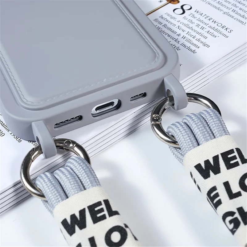 Protective Case for iPhone 14 Pro Max Liquid Silicone Slim Case Card Slot Phone Cover with Strap - Grey