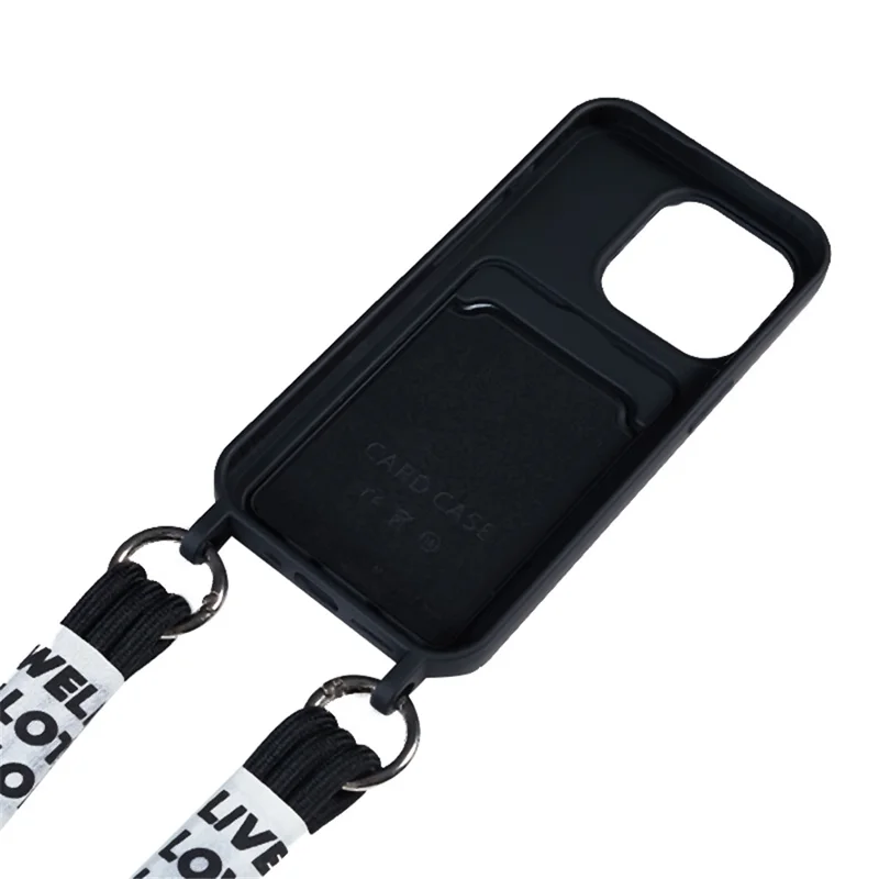 Protective Case for iPhone 14 Pro Max Liquid Silicone Slim Case Card Slot Phone Cover with Strap - Black