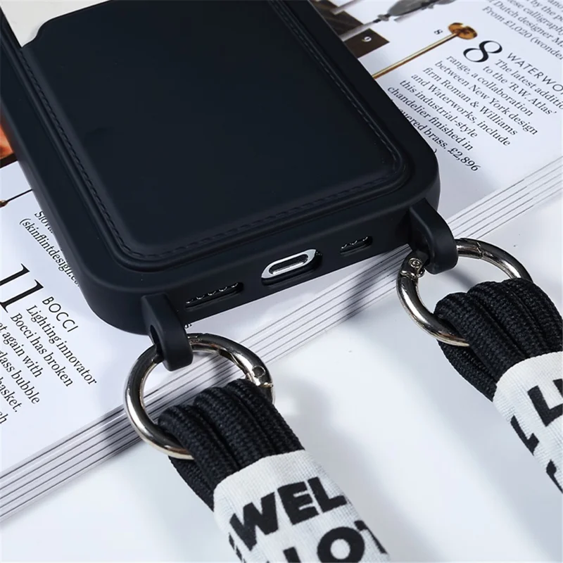 Protective Case for iPhone 14 Pro Max Liquid Silicone Slim Case Card Slot Phone Cover with Strap - Black