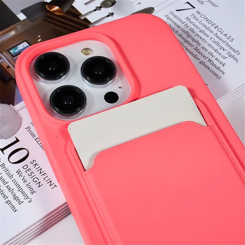 Protective Cover for iPhone 13 Pro 6.1 inch Case Anti-Fall Liquid Silicone Phone Shell with Card Slot, Strap - Rose