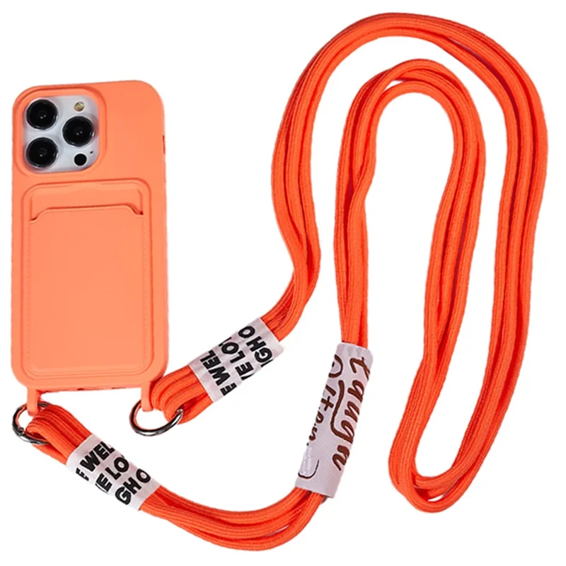 Protective Cover for iPhone 13 Pro 6.1 inch Case Anti-Fall Liquid Silicone Phone Shell with Card Slot, Strap - Orange