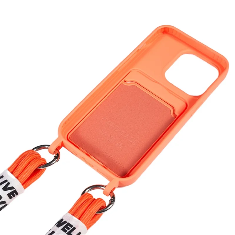 Protective Cover for iPhone 13 Pro 6.1 inch Case Anti-Fall Liquid Silicone Phone Shell with Card Slot, Strap - Orange