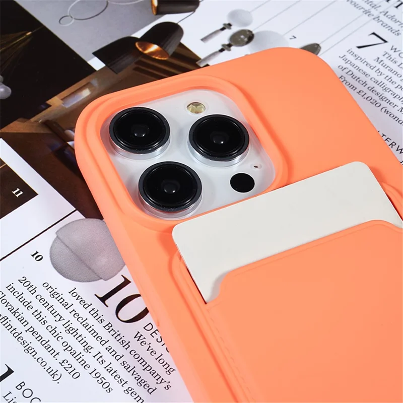 Protective Cover for iPhone 13 Pro 6.1 inch Case Anti-Fall Liquid Silicone Phone Shell with Card Slot, Strap - Orange
