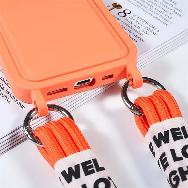 Protective Cover for iPhone 13 Pro 6.1 inch Case Anti-Fall Liquid Silicone Phone Shell with Card Slot, Strap - Orange