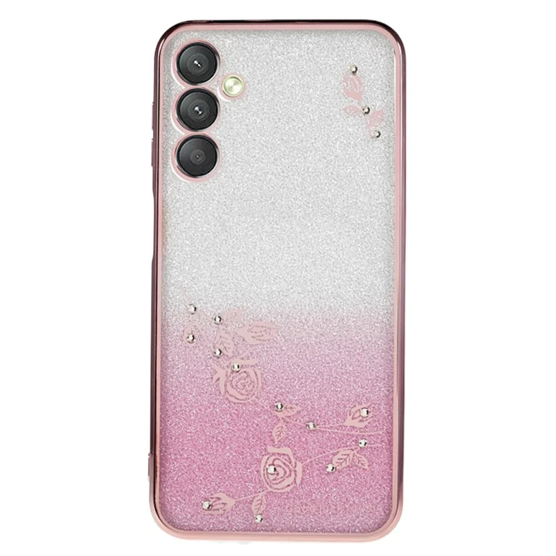 KADEM لجهاز Samsung Galaxy A24 4G (162.1 × 77.6 × 8.3 مم) غطاء هاتف بنمط زهري مع زخارف من حجر الراين وتغطية لامعة بتدرجات من مادة TPU - ذهبي وردي