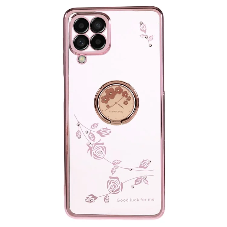 KADEM For Samsung Galaxy M53 5G Phone Case with Kickstand Electroplating Flower Pattern Rhinestone Phone Cover - Rose Gold