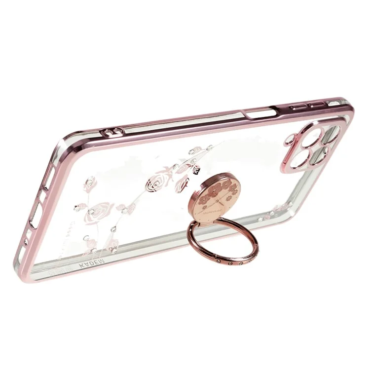KADEM For Samsung Galaxy M53 5G Phone Case with Kickstand Electroplating Flower Pattern Rhinestone Phone Cover - Rose Gold