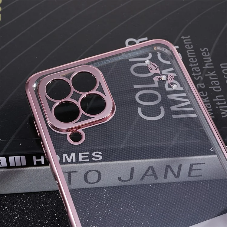 KADEM For Samsung Galaxy M53 5G Phone Case with Kickstand Electroplating Flower Pattern Rhinestone Phone Cover - Rose Gold