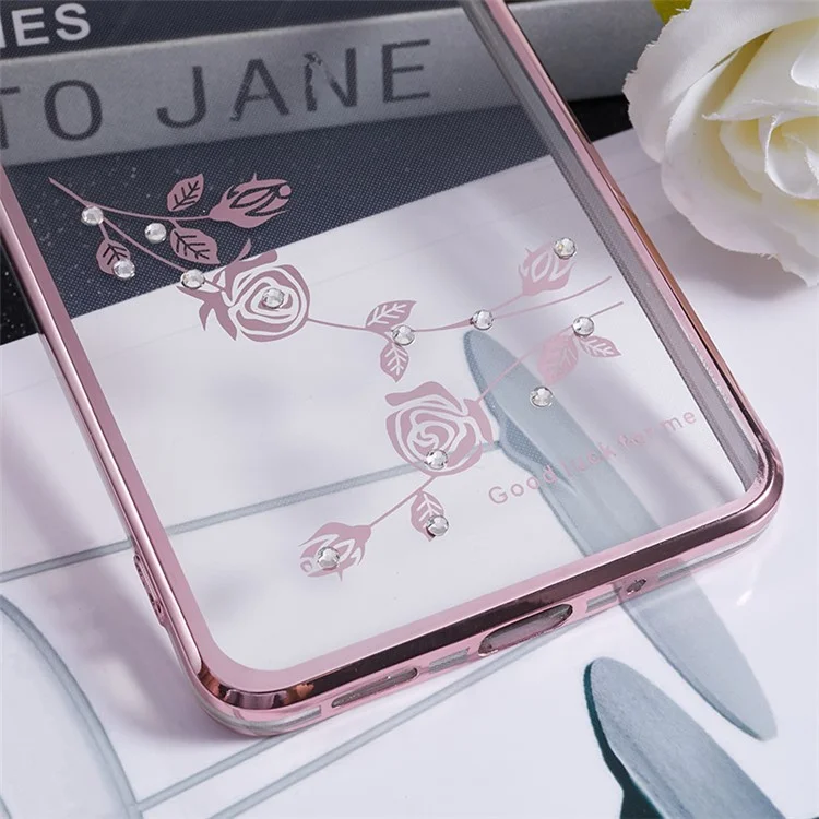 KADEM For Samsung Galaxy M53 5G Phone Case with Kickstand Electroplating Flower Pattern Rhinestone Phone Cover - Rose Gold