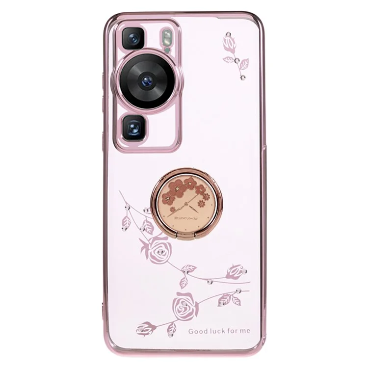 KADEM Elektrolytisch Kickstand TPU-Hülle für Huawei P60, Blumenmuster Rhinestone Handyhülle - Roségold