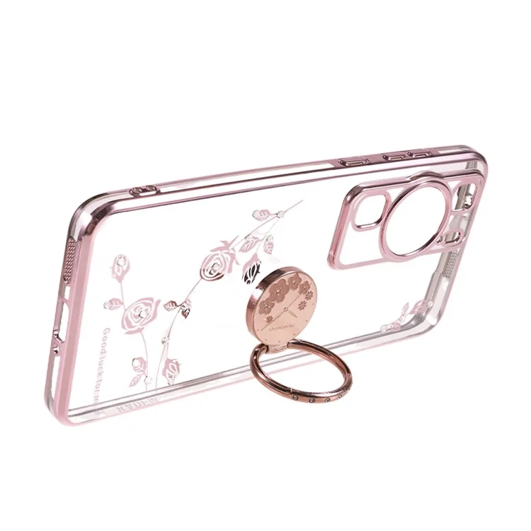 KADEM Elektrolytisch Kickstand TPU-Hülle für Huawei P60, Blumenmuster Rhinestone Handyhülle - Roségold