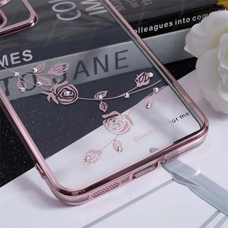 KADEM Elektrolytisch Kickstand TPU-Hülle für Huawei P60, Blumenmuster Rhinestone Handyhülle - Roségold
