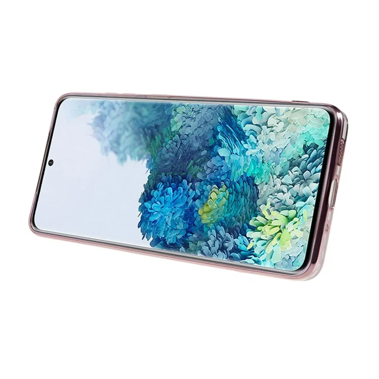 KADEM para Samsung Galaxy S20 Plus 5G / 4G Funda con Patrón de Flores de TPU, Decoración con Rhinestones y Soporte de Anillo Giratorio - Oro Rosa