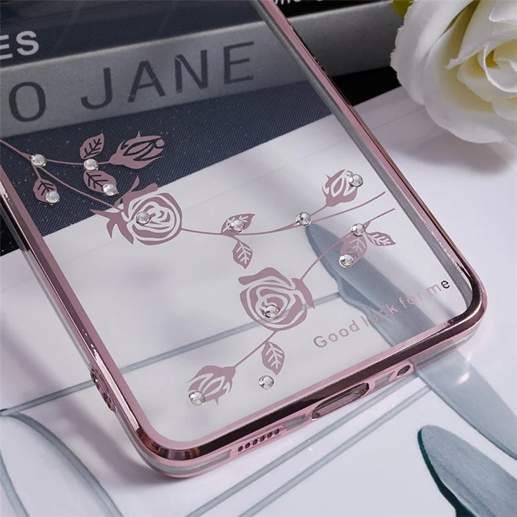 KADEM para Samsung Galaxy S20 Plus 5G / 4G Funda con Patrón de Flores de TPU, Decoración con Rhinestones y Soporte de Anillo Giratorio - Oro Rosa