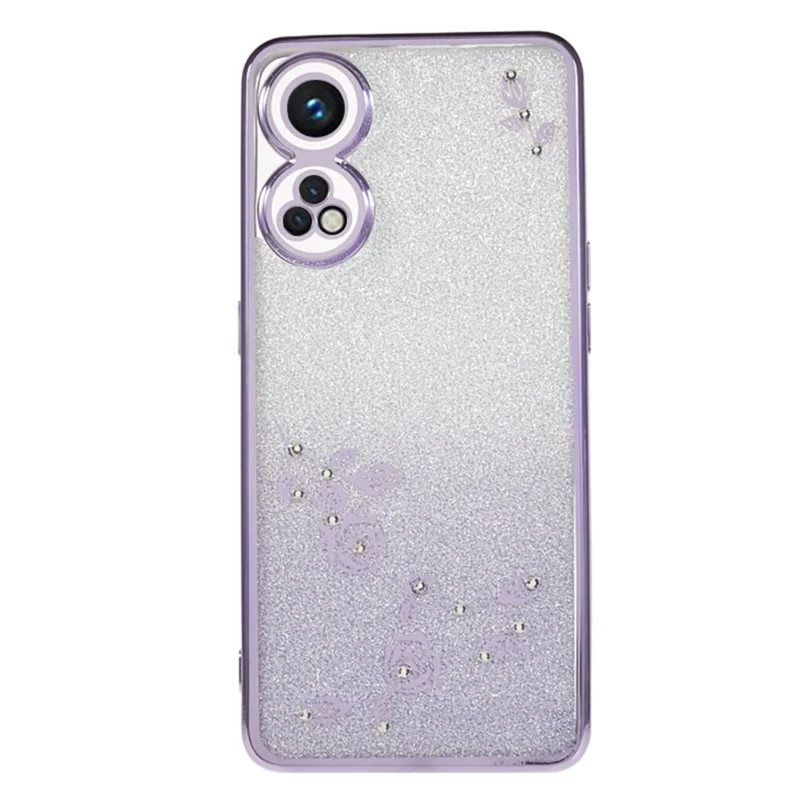KADEM Handyhülle mit Strass-Blumen-Design für Oppo Reno8 T 4G, weiche TPU-Schutzhülle mit farbverlaufartigem Glitzer – Lila