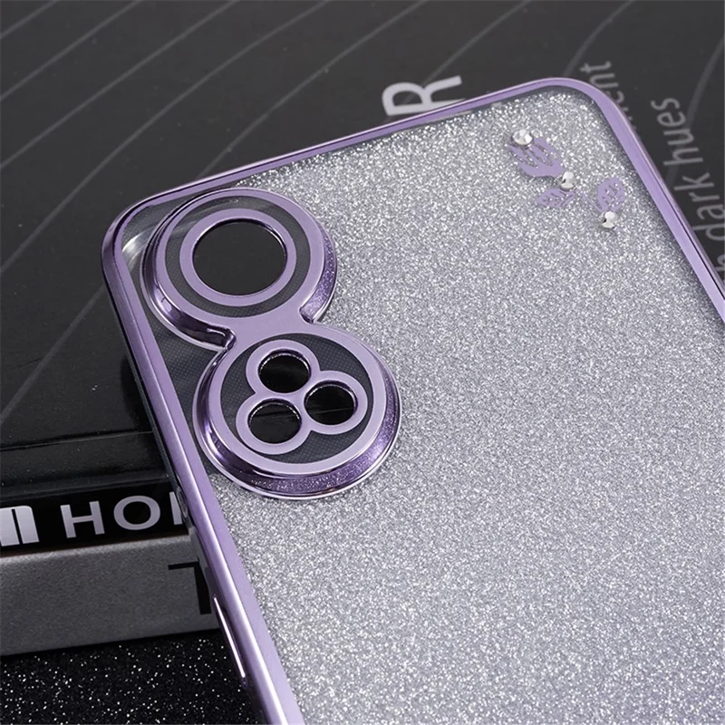 KADEM Handyhülle mit Strass-Blumen-Design für Oppo Reno8 T 4G, weiche TPU-Schutzhülle mit farbverlaufartigem Glitzer – Lila