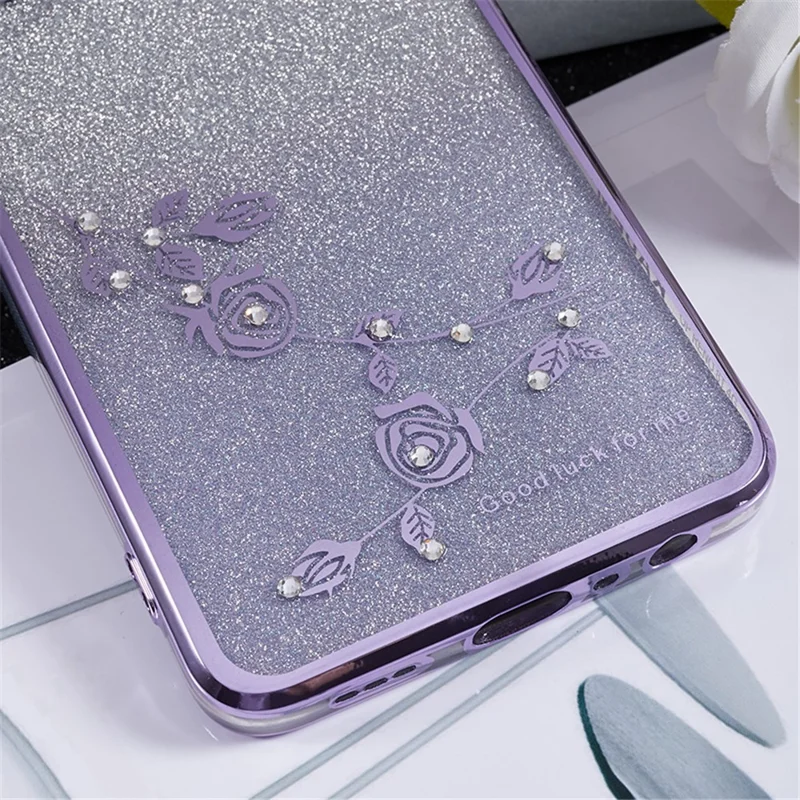 KADEM Handyhülle mit Strass-Blumen-Design für Oppo Reno8 T 4G, weiche TPU-Schutzhülle mit farbverlaufartigem Glitzer – Lila