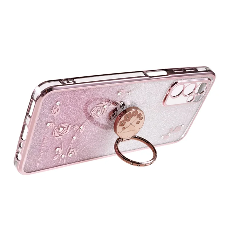 KADEM Para Samsung Galaxy M13 4G / F23 5G / M23 5G Glitter Gradient TPU Capa de Telefone Flor Decoração de Strass com Suporte de Anel - Rose Gold