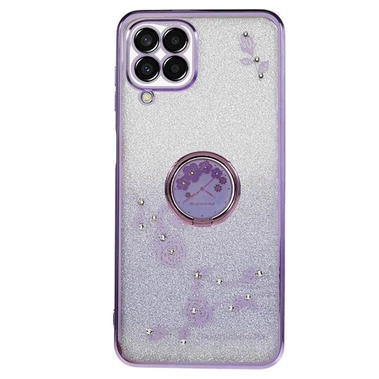 KADEM Per Samsung Galaxy M33 5G (Versione Globale) Custodia TPU con Supporto Gradiente Glitter Strass Fiore Modello Custodia Telefonica - Viola