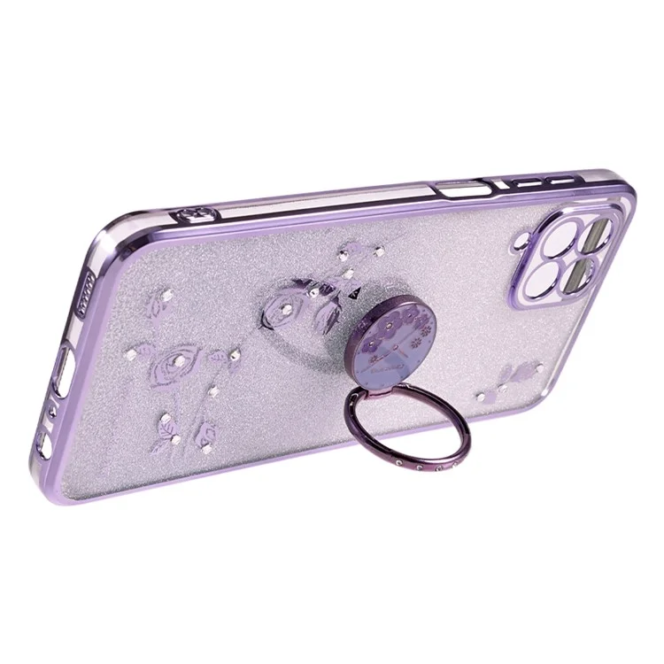 KADEM Per Samsung Galaxy M33 5G (Versione Globale) Custodia TPU con Supporto Gradiente Glitter Strass Fiore Modello Custodia Telefonica - Viola