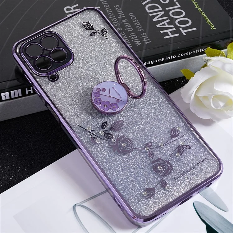 KADEM Per Samsung Galaxy M33 5G (Versione Globale) Custodia TPU con Supporto Gradiente Glitter Strass Fiore Modello Custodia Telefonica - Viola