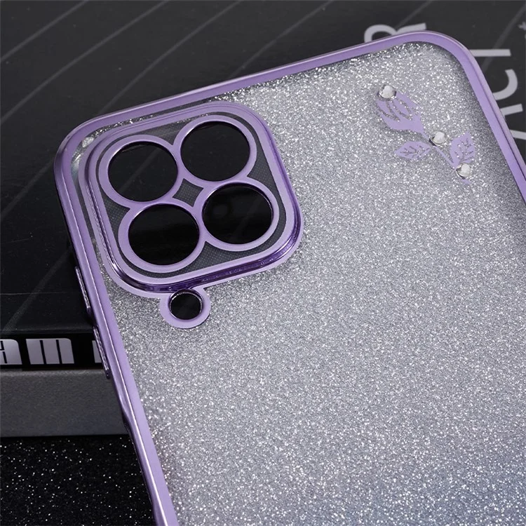 KADEM Per Samsung Galaxy M33 5G (Versione Globale) Custodia TPU con Supporto Gradiente Glitter Strass Fiore Modello Custodia Telefonica - Viola