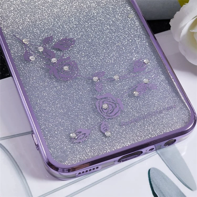 KADEM Per Samsung Galaxy M33 5G (Versione Globale) Custodia TPU con Supporto Gradiente Glitter Strass Fiore Modello Custodia Telefonica - Viola