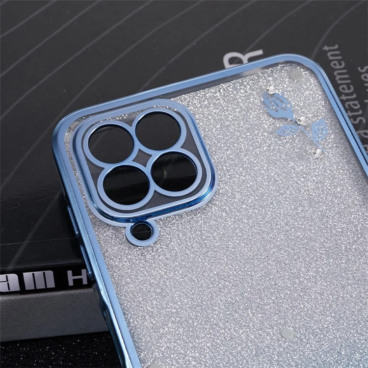 KADEM Para Samsung Galaxy M33 5G (Versión Global) Funda TPU con Brillo Gradiente Patrón de Flores Decoración con Cristales de Bling - Azul