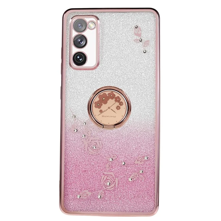KADEM Per Samsung Galaxy S20 FE / FE 5G / FE 2022 / S20 Lite Custodia per telefono con supporto in rhinestone Fiore a motivo Glitter sfumato TPU - Rose Gold