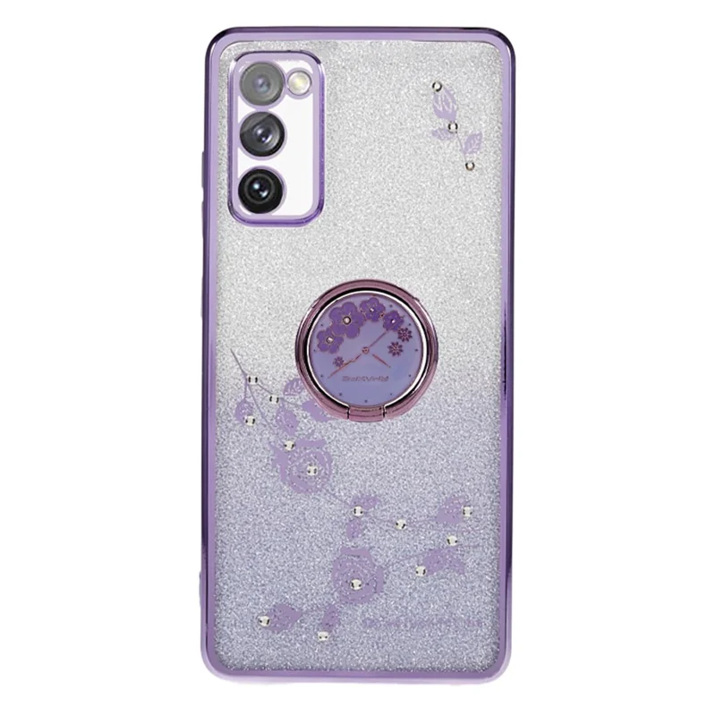 KADEM For Samsung Galaxy S20 FE / FE 5G / FE 2022 / S20 Lite Rhinestone Kickstand Phone Case Flower Pattern Gradient Glitter TPU Cover - Purple