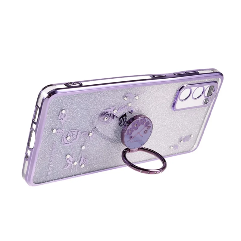 KADEM For Samsung Galaxy S20 FE / FE 5G / FE 2022 / S20 Lite Rhinestone Kickstand Phone Case Flower Pattern Gradient Glitter TPU Cover - Purple