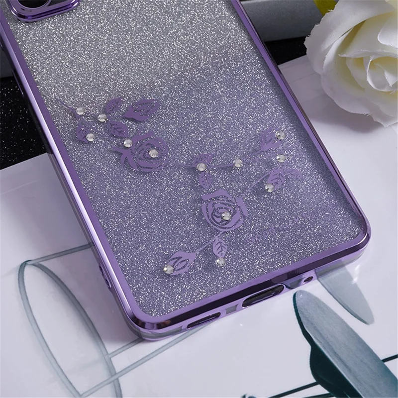 KADEM For Samsung Galaxy S20 FE / FE 5G / FE 2022 / S20 Lite Rhinestone Kickstand Phone Case Flower Pattern Gradient Glitter TPU Cover - Purple