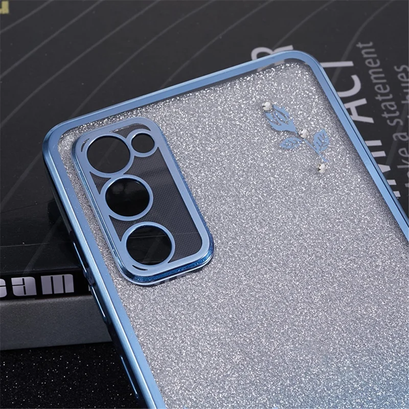 KADEM For Samsung Galaxy S20 FE / FE 5G / FE 2022 / S20 Lite Rhinestone Kickstand Phone Case Flower Pattern Gradient Glitter TPU Cover - Blue