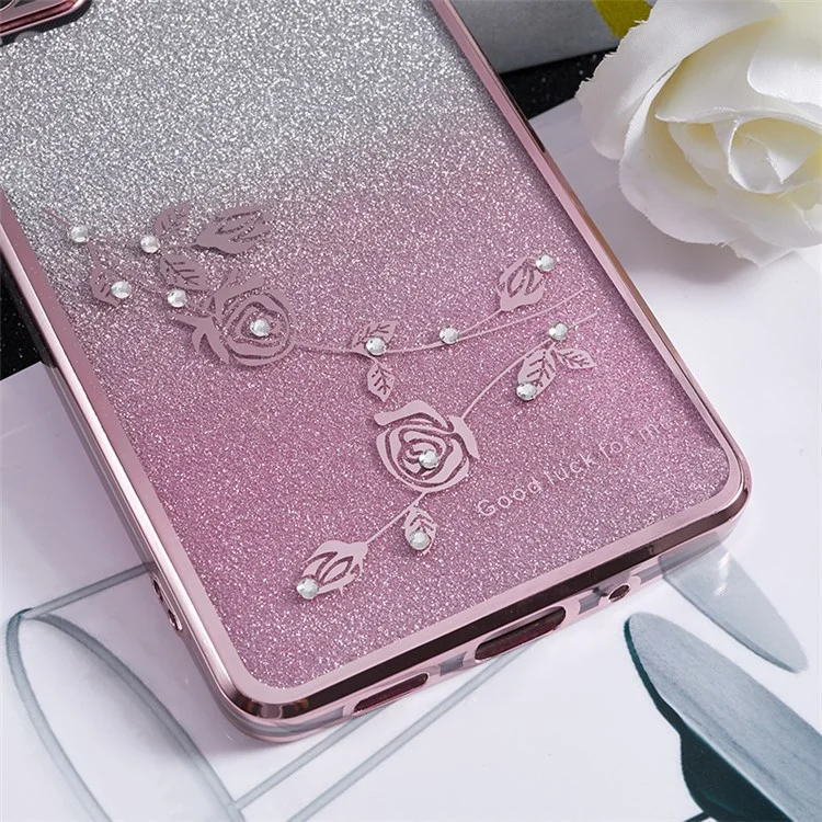 KADEM Per Samsung Galaxy S20 FE / FE 5G / FE 2022 / S20 Lite Custodia TPU glitterata e gioiellata con motivo floreale - Rose Gold