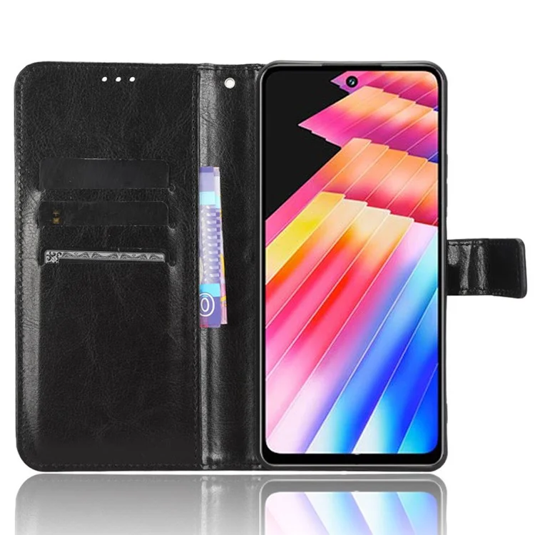 Pour Infinix Hot 30i / Hot 30i NFC X669 Étui portefeuille pour téléphone en cuir PU Texture Crazy Horse Flip Stand Cover - Noir