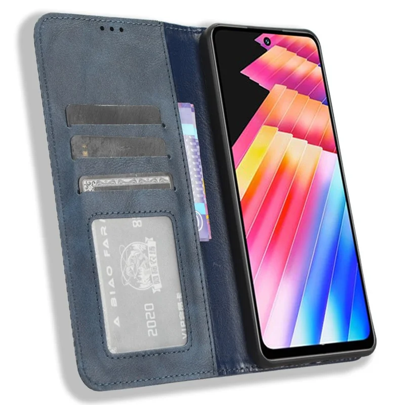 Для Infinix Hot 30i / Hot 30i NFC X669 PU Leather Vintage Phone Case Folio Book Stand Wallet Cover - Blue