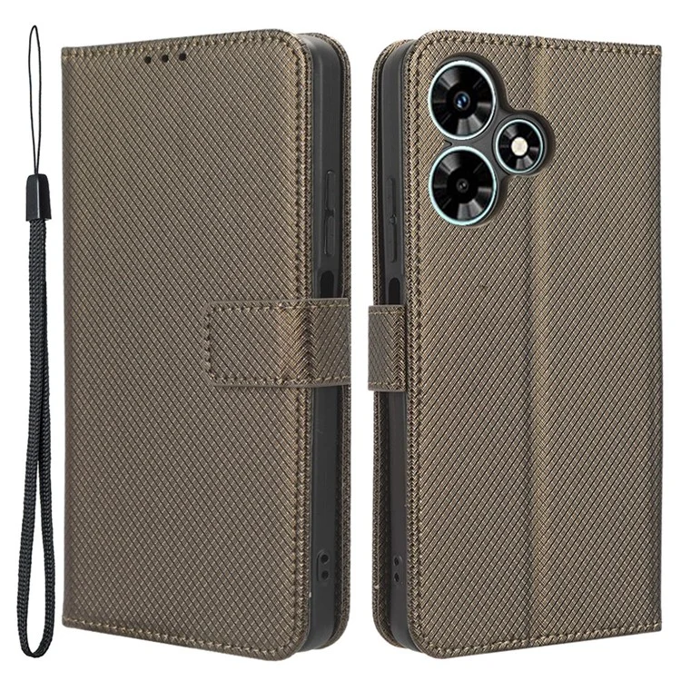 Per Infinix Hot 30 X6831 Custodia Portafoglio in Pelle PU con Texture a Diamante e Supporto - Marrone
